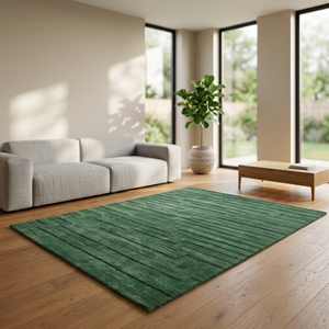 Tapis de luxe Ocean Art Collection en laine et coton vert à chevrons, géométrique, tufté, moderne, avec envers en caoutchouc - Product Image 3