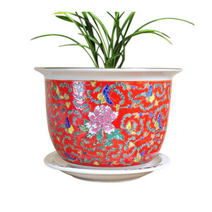 Maceta <span class=keywords><strong>de</strong></span> Cerámica Pintada a Mano con Diseño Famille Rose, Tamaño Grande, <span class=keywords><strong>para</strong></span> Interiores - Product Image 1