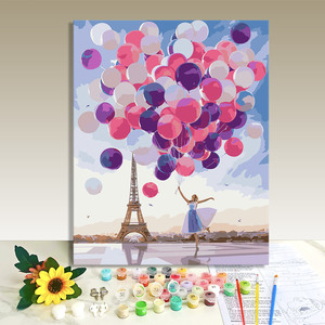 Kit de Arte en Lienzo para Pintar por Números, Globo, Torre Eiffel, Rectangular, Moderno, Pintura al Óleo DIY para Adultos y Niños - Product Image 1