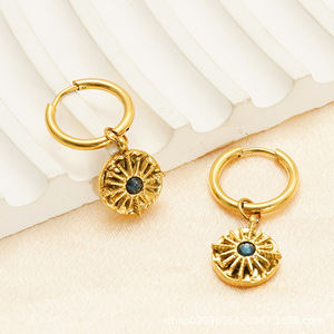 Orecchini Pendenti a Forma di Stella Portafortuna in Stile Turco, Placcati in Oro 18k PVD, Acciaio Inossidabile con Zirconi Incastonati, Ottagonali, per Donne - Product Image 3