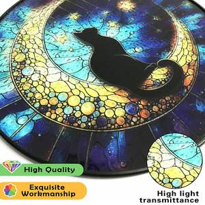 Acchiappasole in Vetro Colorato Gatto Nero di Mezzanotte sulla Luna, Decorazione Celeste da Appendere alla Finestra, Regalo Commemorativo per Proprietari di Gatti in Lutto - Product Image 3