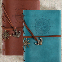 Carnet en cuir PU A5 A6 A7 avec 160 pages, design boussole ancre gravée, journal de voyage, cadeau de Saint-Valentin pour lui ou elle