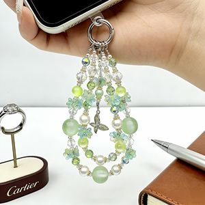Chaîne de téléphone en cristal vert de luxe léger, trois formes de chaîne, multi-usages, cordon pour libérer les mains - Product Image 2