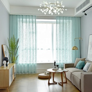 Voile Tie Top tessuto verde Semi <span class=keywords><strong>lino</strong></span> <span class=keywords><strong>tende</strong></span> trasparenti per il soggiorno - Product Image 3