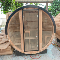 HELIUS sauna de luxe en bois massif de cèdre sauna traditionnel à vapeur 2 places panoramique en verre brun sauna tonneau de grande taille pour spa de bien-être