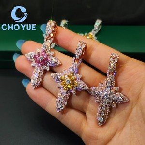 New Arrival 925 Sterling <b>Silver</b> Colorful Cross Moissanite Men Pendant Round Cut Hip Hop <b>Charm</b> for Men Pass Diamond Tester GRA - Product Image 6