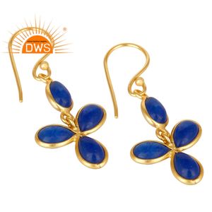 Boucles d'oreilles en pierre d'aventurine bleue, faites à la main, plaquées or 18 carats, boucles d'oreilles en laiton de designer, fabricant de bijoux de mode - Product Image 2