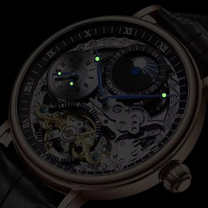 Montre mécanique automatique pour homme KINYUED, multi-fuseaux horaires, bracelet en cuir, phase de lune, étanche 3BAR, aiguilles lumineuses, vente en gros - Product Image 5