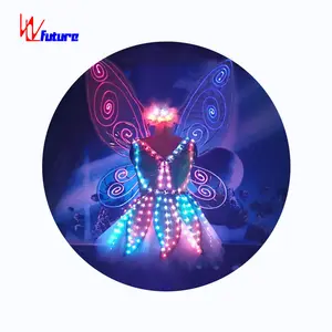 Vestido de Guerrero Sexy futurista LED, vestidos para niñas, disfraces LED, ropa de Carnaval Rave, alas luminosas de Ángel