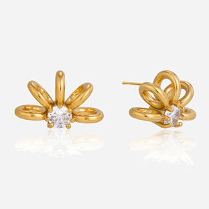 Flower Shape Gold Plated Zircon <b>Stud</b> <b>Earrings</b> Claw Setting For Gift - Product Image 1