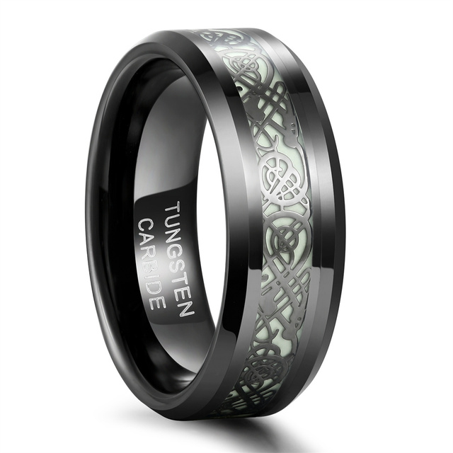 OAHLAN 8mm Tungsten Carbide Rings for Men Glow in the Dark Lumino Tungsten Dragon Green Fluorescent  Dropshipping Wholesale