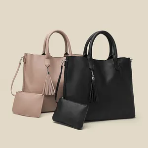 Large Capacity Durable Commuting 2 Pieces Pu Leather Women's Handbag With Strap