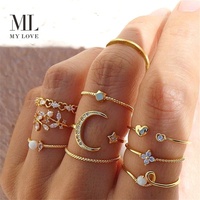 Bague personnalisée Mylove Chic en laiton plaqué or 18 carats avec CZ et opale, motif croissant de lune, pour femme, collection Starlight Beach Bonfires