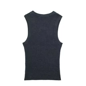 KAOPU ZA atasan tank top wanita, atasan rajut bergaris dengan leher bulat dan tanpa lengan, tank top katun retro untuk perempuan