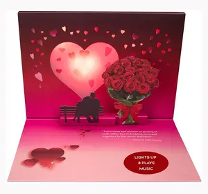 Fashion 3D Rose Valentine's Day gift special custom music and Voice invotion greeting card