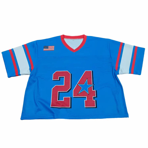 Maillot de football américain personnalisé pour femmes, coupe courte, sublimation, haut court à manches courtes, maille, haut court, vêtements de rugby - Product Image 2