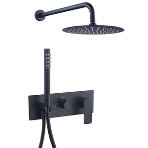 Juego de ducha termostática empotrada en la pared con una sola manija, grifo de ducha redondo con efecto lluvia en oro cepillado para baño - Product Image 1