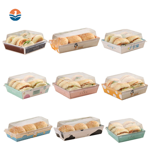 Recycled Material Cake Bread Snack Bakery Food Packing Rectangular Square Box With Plastic Lid Take Away Box