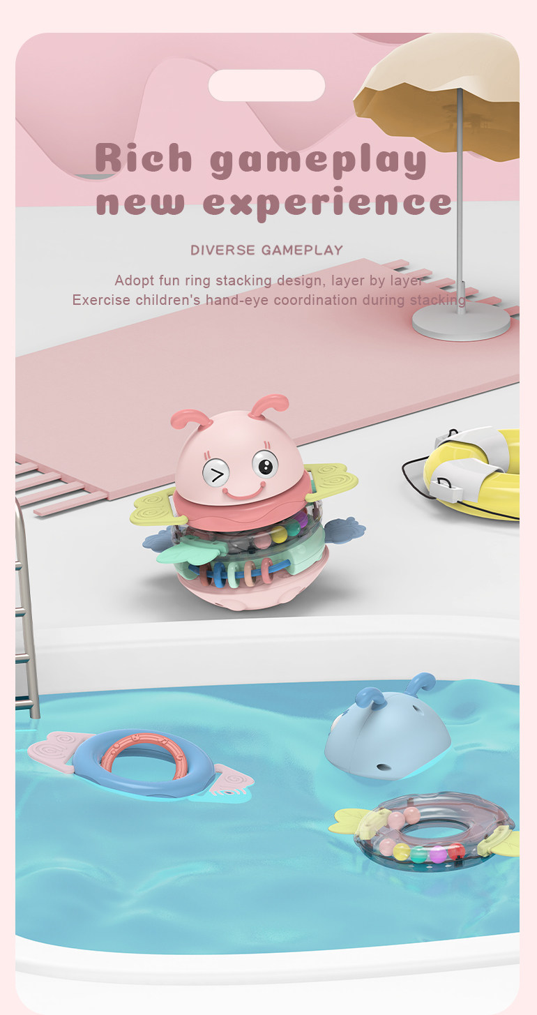 2021 Hot selling educational teether rattle musical light roly poly stacking up cute tumbler baby toy