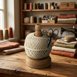 Support de corde de jardin en bois et jute Chaman India avec ciseaux, fabriqué en Inde - Product Image 2