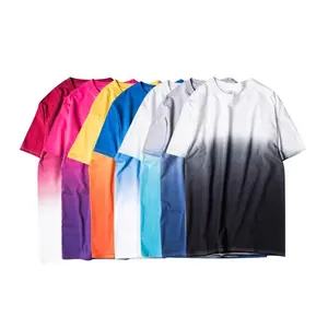 Chất Lượng Cao Gradient Màu Sắc Thời Trang Đường Phố Phong Cách Tie Dye In Ấn 100% Cotton T Áo Sơ Mi Nam