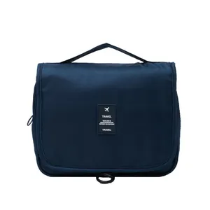 Toptan özel sıcak satış lacivert desenli asılı makyaj çantası seyahat kozmetik çantası yıkama çantası
