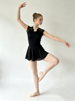 Robe de justaucorps de ballet noire pour filles, à manches courtes en dentelle, dos découpé, jupe en mousseline, costume de scène imprimé numériquement