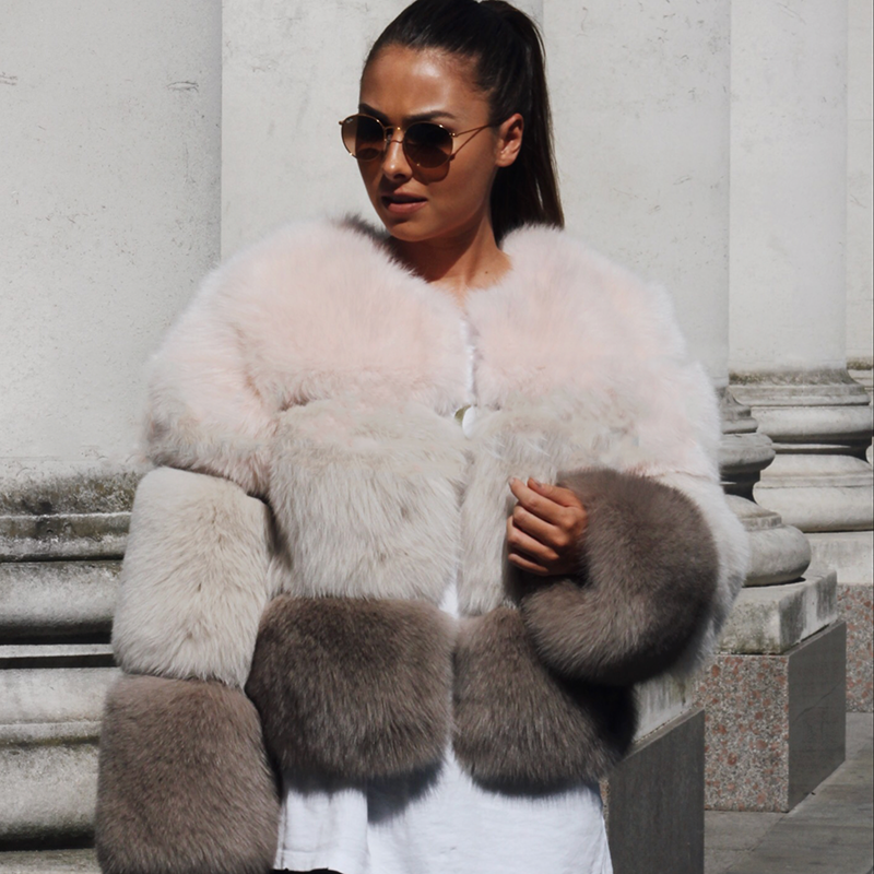 Strawberry Fashion New Arrival Fox Fur Jacket Women Fluffy Real