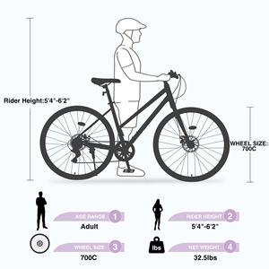 Bicicleta de Carretera ZUKKA 700C para Adultos, 7 Velocidades, Bicicleta Híbrida Unisex con Cuadro de Acero y <span class=keywords><strong>Frenos</strong></span> de Disco, Múltiples Colores - Product Image 6