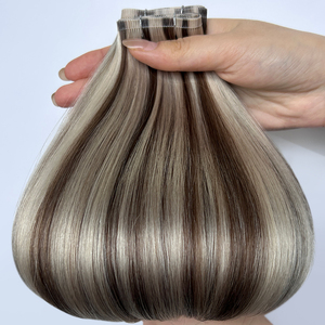 Extensioni per capelli invisibili con trama piatta da 100g, 100% capelli umani vergini russi, radici scure, Ombre Ash Blonde, le più vendute - Product Image 3