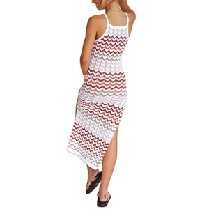 JINRU Maxi vestidos personalizados de verano elegantes para <span class=keywords><strong>mujer</strong></span>, vestido ajustado informal con cubierta de talla grande, prendas de <span class=keywords><strong>punto</strong></span> de ganchillo Tropical a rayas simples - Product Image 3
