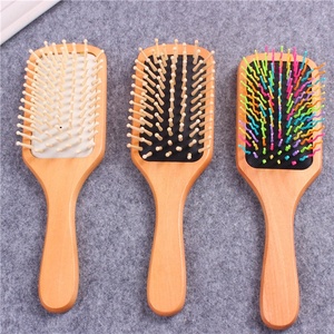 Uzun sap doğal kayın Hairbrush özel Logo anti-statik saç tarak fırça Salon başkanı masaj ahşap saç tarak için büyük fırçalar