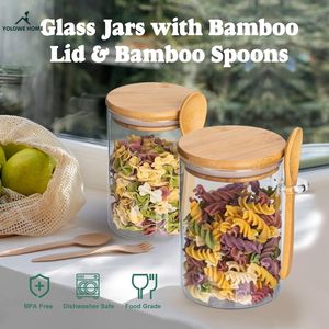 YOLOWE HOME bocaux <span class=keywords><strong>de</strong></span> préparation <span class=keywords><strong>de</strong></span> repas en verre couvercles en bambou cuillères en silicone nuit avoine petit déjeuner collations pouding aux graines <span class=keywords><strong>de</strong></span> <span class=keywords><strong>chia</strong></span> stockage des aliments à la maison - Product Image 5