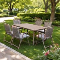 Ensemble de salle à manger d'extérieur : Table et 6 chaises en corde tressée grises avec coussins – Mobilier de balcon et de maison