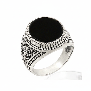 925K Sterling Silver Turkish Round Onyx <b>Men</b> <b>Ring</b> - Product Image 2
