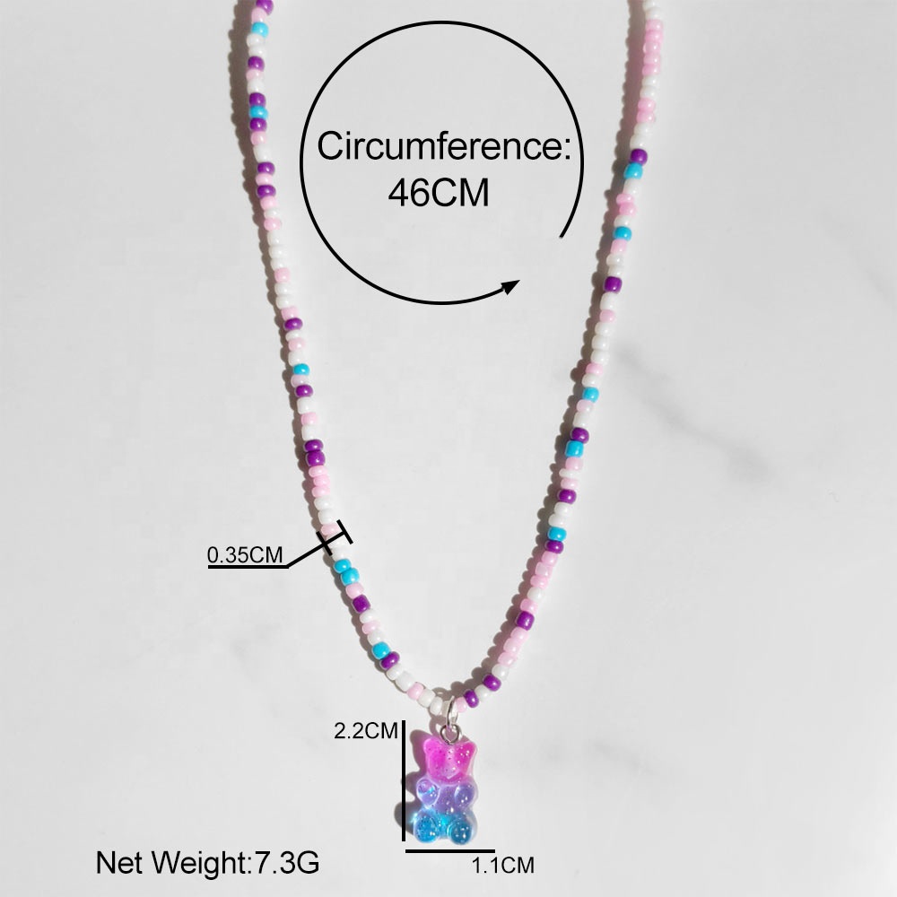 Collana Trendy con Ciondolo Orsetto Gommoso Colorato, Collana Boho Fatta a Mano con Perline Arcobaleno, Gioielli Regalo per Donne