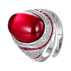 Fashion Jewelry Eco-friendly Copper 13*18mm Red Corundum Cubic Zirconia Vintage Statement <b>Ring</b> for Feminine Statement Looks - Product Image 1