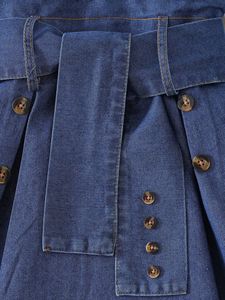 <span class=keywords><strong>2025</strong></span> Verão Novo Designer Casual Crianças Desgaste Elegante Joelho-Comprimento da Menina Denim Patchwork Vestido - Product Image 5