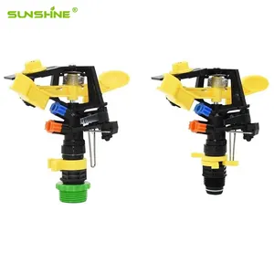 SUNSHINE 1/2 "3/4" スレッドガーデン灌漑ダブルアウトレットロッカーノズル360度ロータリーファームスプリンクラー