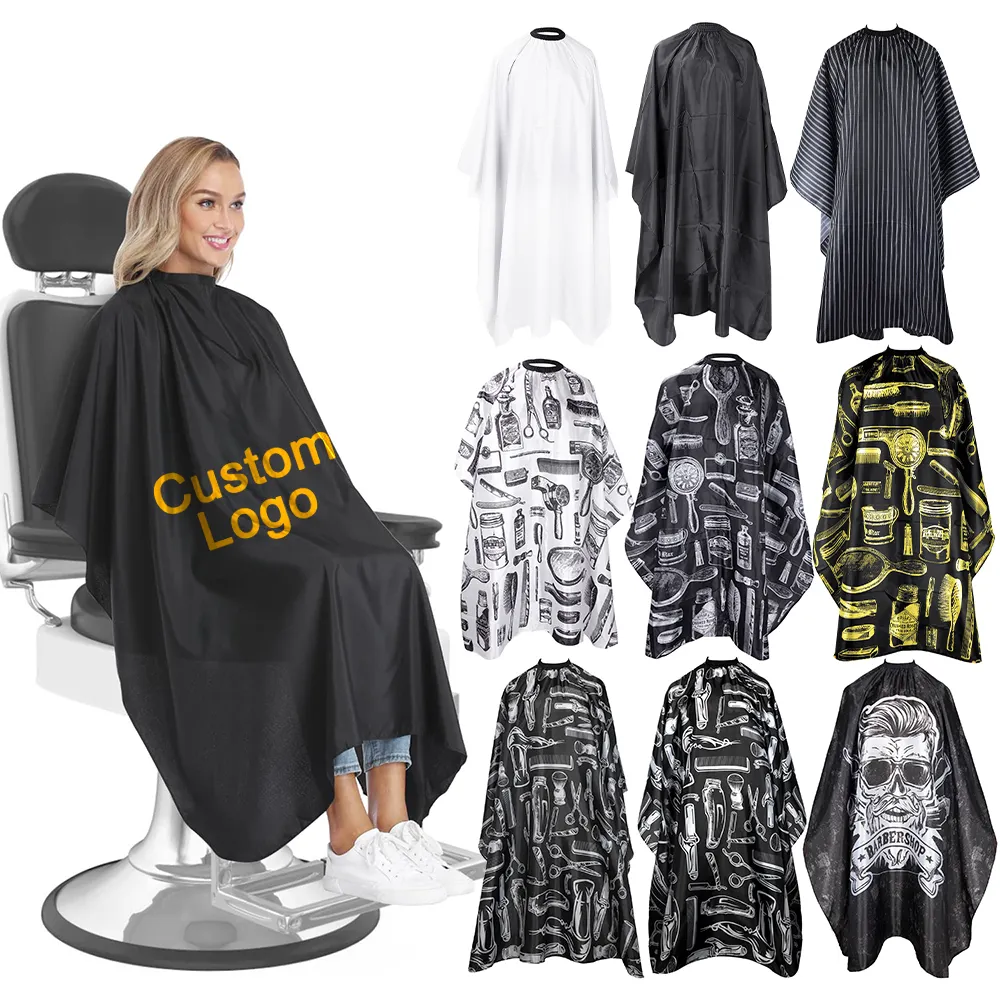 Custom Logo Waterproof Polyester Haircut Salon Hair Dressing Cape Hair Cutting Gown Barber Apron Hairdresser Capes with Snaps