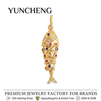 YUNCHENG Bijoux Personnalisés Plaqué Or 18K Argent Sterling 925 Pendentif Breloque Animal Poisson Multi-Pierres Précieuses pour Fabrication de Bijoux DIY
