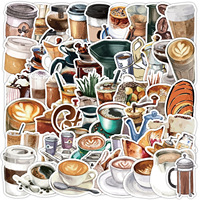 Pegatinas Decorativas para Coche, Refrigerador, Celular, Taza de Agua, Cuaderno, Empaque de Alimentos, con Diseño de Café y Grafiti, Impermeables y Creativas