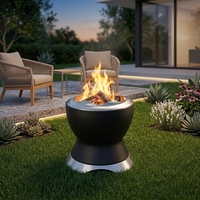 Ensemble de meubles de patio extérieur 2 en 1 avec foyer pour le camping, la cour et le jardin, en acier inoxydable noir