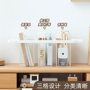 Pen Holder Angled Insert Plastic White Student Office Desk Storage Box Large Capacity Multi Functional - Product Image 3