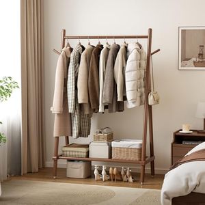 Wholesale Rolling Solid Wood Non-Folding OEM ODM Custom Logo Storage <b>Shelves</b> Mobile <b>Clothes</b> Organizer Storage - Product Image 3