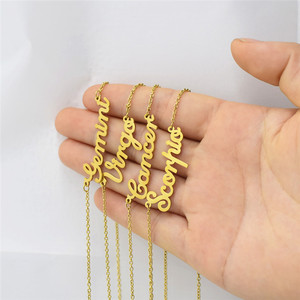 Collar con colgante de acero inoxidable chapado en oro, 12 Constelaciones, fuente personalizada, Zodíaco, <span class=keywords><strong>2022</strong></span> - Product Image 1