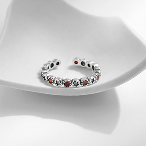 S925 Silver Star Pattern <b>Ring</b> With Orange <b>Crystal</b> Bezel Setting Minimalist Unisex Jewelry Everyday Wear - Product Image 6