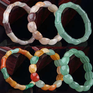 กำไลหยกเขียวธรรมชาติร้อยลูกปัดเชือกยางยืดหลากสี กำไลหยกทรงสูงแบบไม้ไผ่สำหรับผู้หญิง เครื่องประดับคุณภาพสูง ขายส่ง - Product Image 6