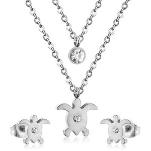 Lindos Conjuntos de Joyería al por Mayor, Collar y Pendientes de Acero Inoxidable, Diseño de Collar de Doble Cadena - Product Image 2