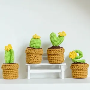 Mini Knit Potted Flowers Decorative LOVE Cactus Potted Set Crochet Car Decoration Gifts for Girl Friends Crochet Potted Plant